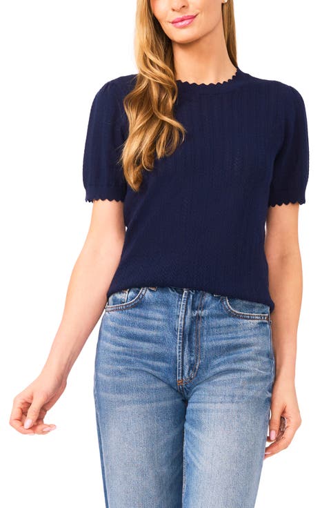 Short Sleeve Pointelle Stitch Sweater