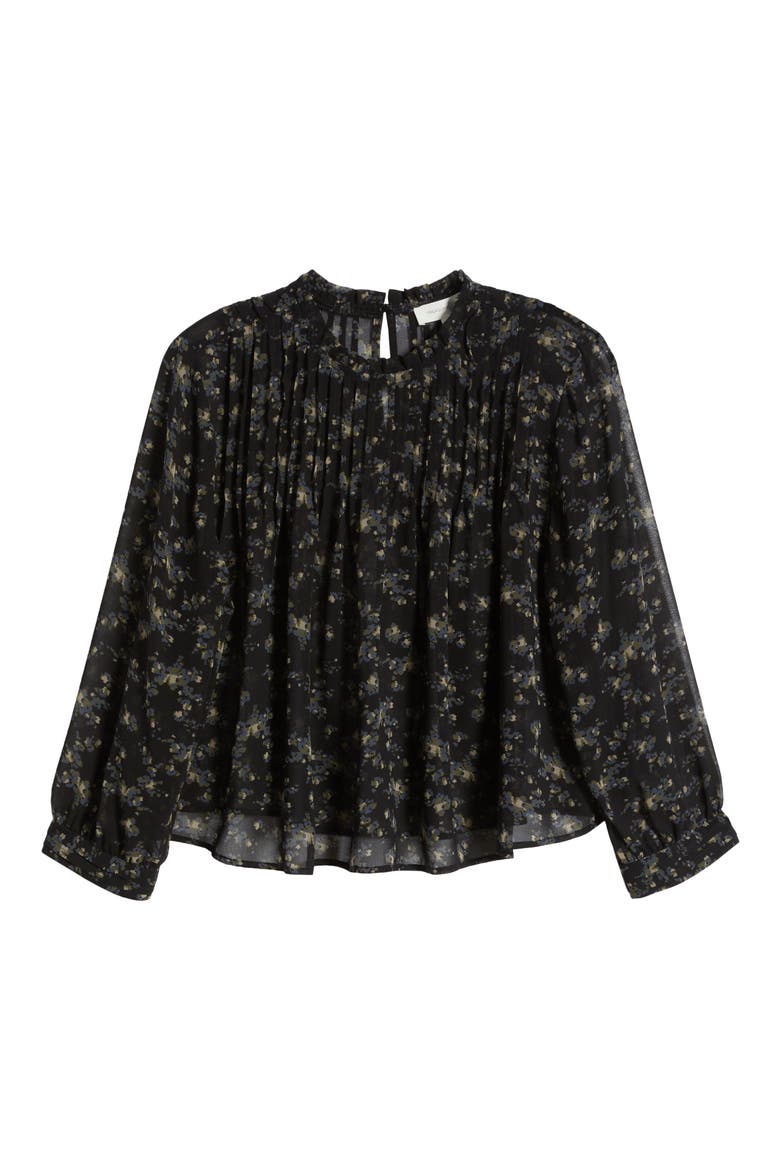 High Neck Chiffon Top, Alternate, color, BLACK- OLIVE ABSTRACT BOUQUE
