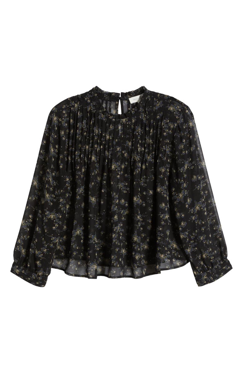 Treasure & Bond High Neck Chiffon Top, Alternate, color, Black- Olive Abstract Bouque