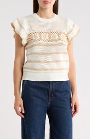 ELIE ELIE TAHARI Ruffle Open Knit Sweater