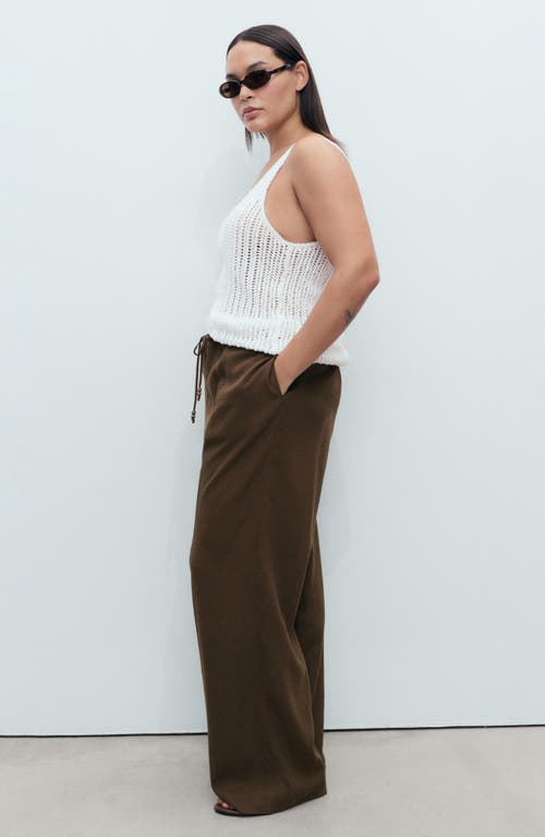 Mango Drawstring Waist Linen Blend Pants In Brown