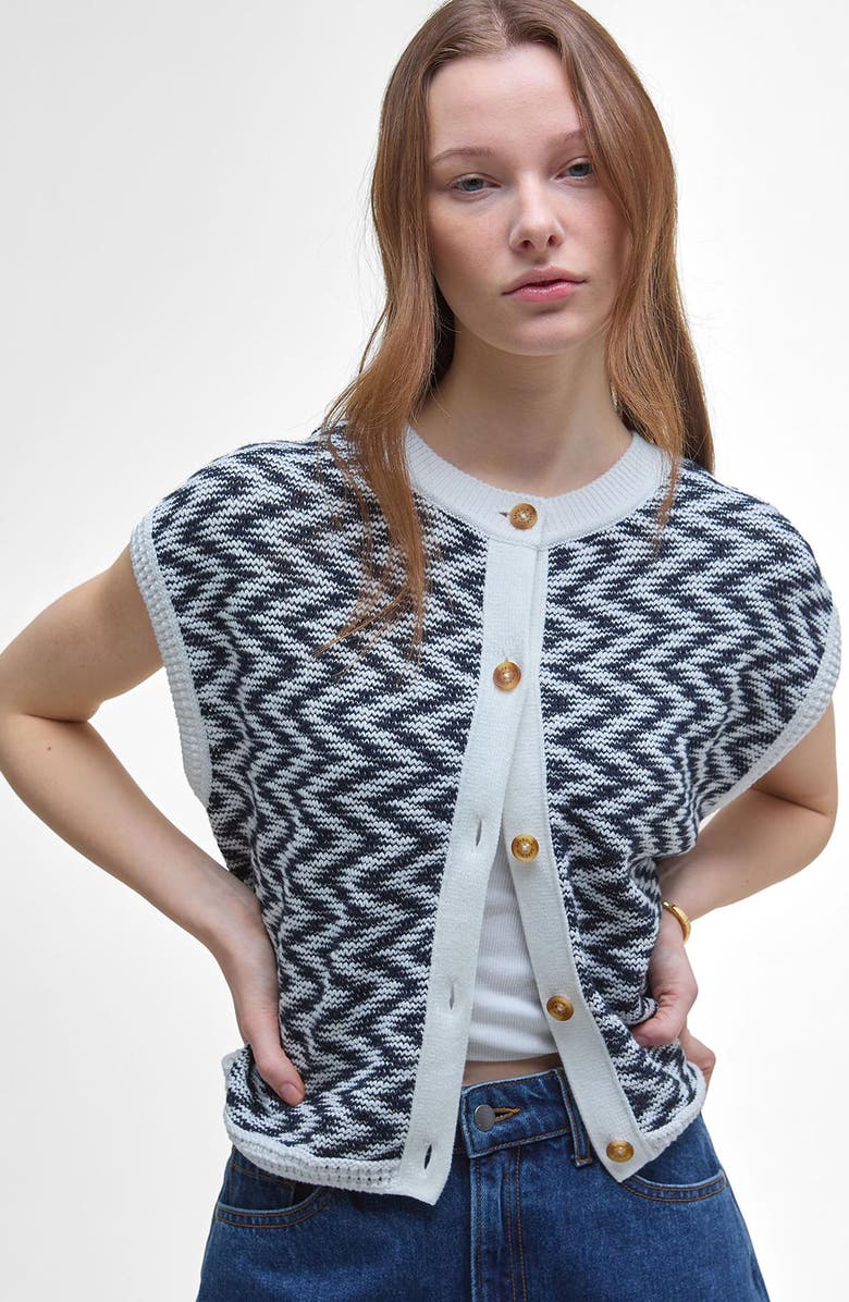 Barbour Oliva Short Sleeve Cardigan, Alternate, color, Cloud Navy