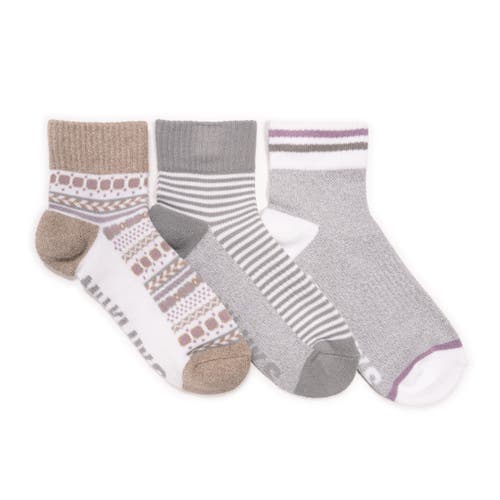 Muk Luks Cotton Compression Quarter Crew Socks 3 Pair Pack In Gray