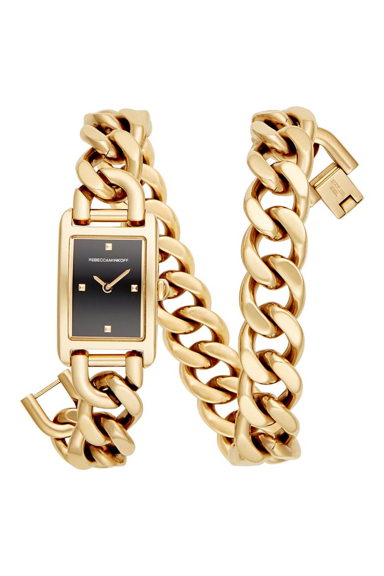 Moment Chain Wrap Bracelet Watch, 19mm x 30mm, Main, color, GOLD/ BLACK/ GOLD