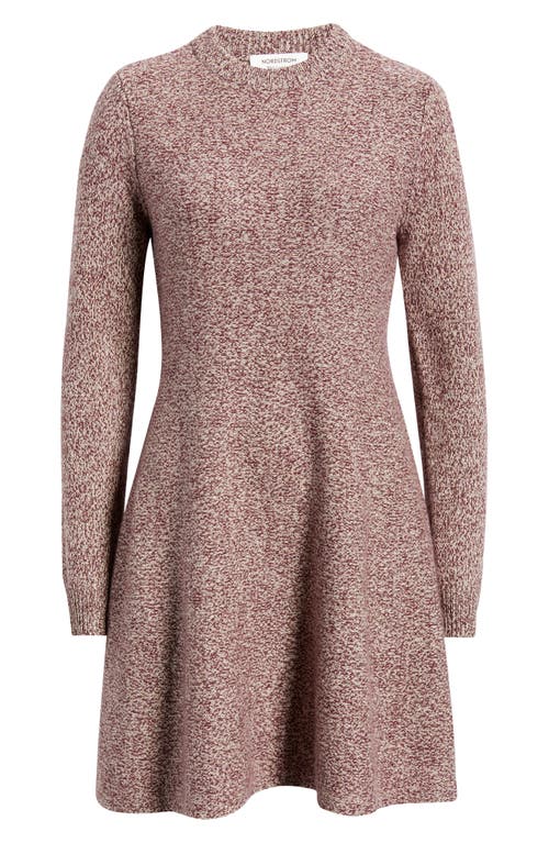 Nordstrom Marled Long Sleeve Wool & Cashmere Fit & Flare Minidress In Burgundy