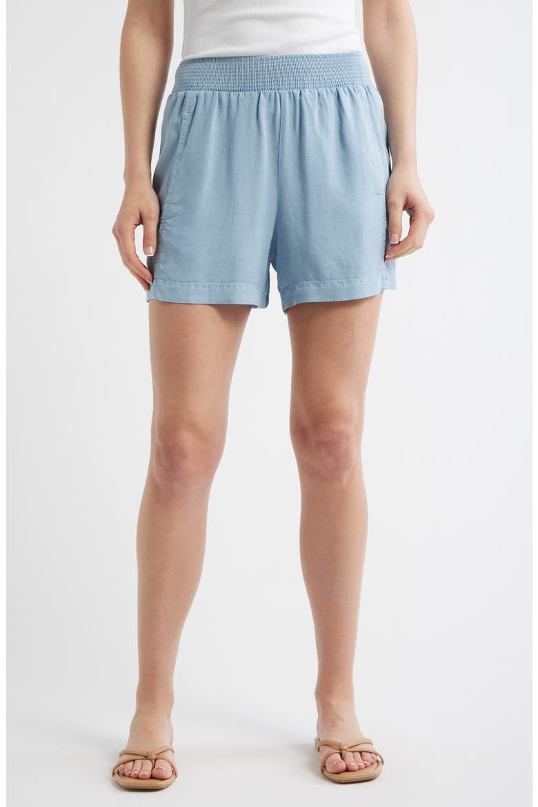 Smocked Waist Shorts, Main, color, WASHED INDIGO