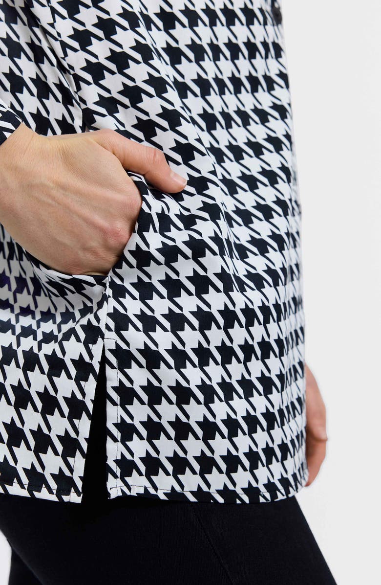 Foxcroft Carolina Houndstooth Print Cotton Button-Up Shirt, Alternate, color, Black/ White