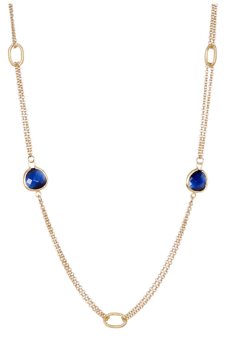 RIVKA FRIEDMAN 18K Gold Clad 2 Row Navy Blue Cat's Eye Crystal Cable Link Necklace, Alternate, color, 