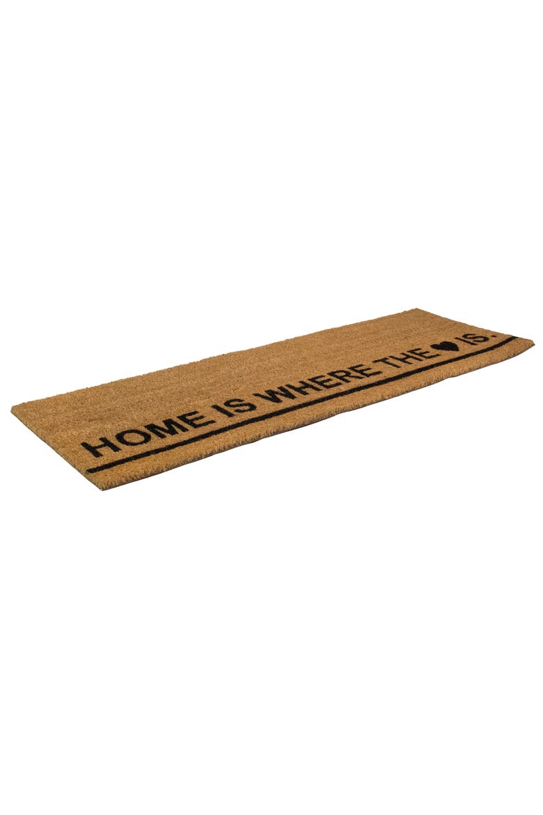 Natural Coir Outdoor Rectangular "Home Is Where the Heart Is" Doormat 16" x 48", Alternate, color, Brown
