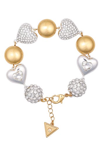 Guess Two-tone Crystal Linear Bracelet In Gold
