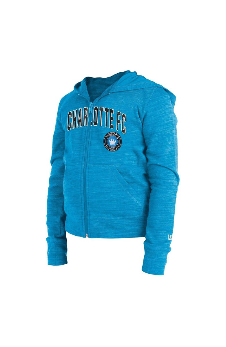 New Era Girls Youth New Era Blue Charlotte FC Space-Dye Full-Zip Hoodie, Alternate, color, 