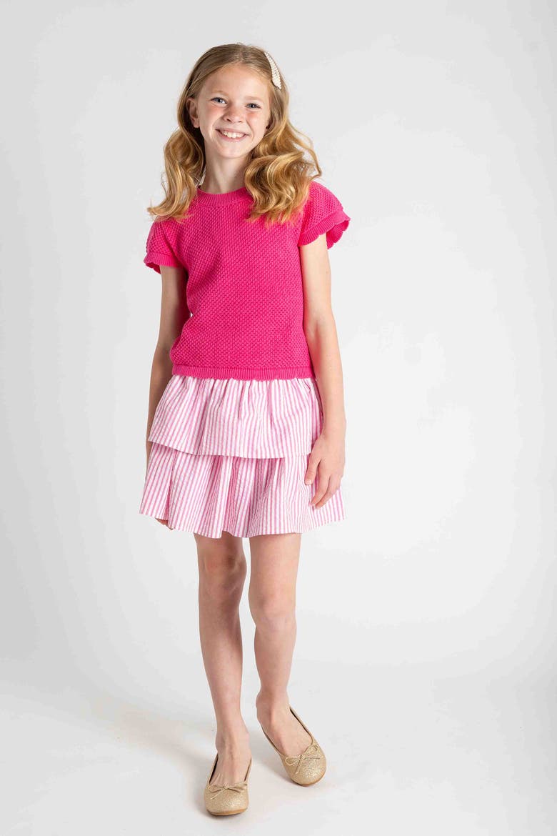 Short Sleeve Sweater with Scallop Edges, Alternate, color, Fuchsia