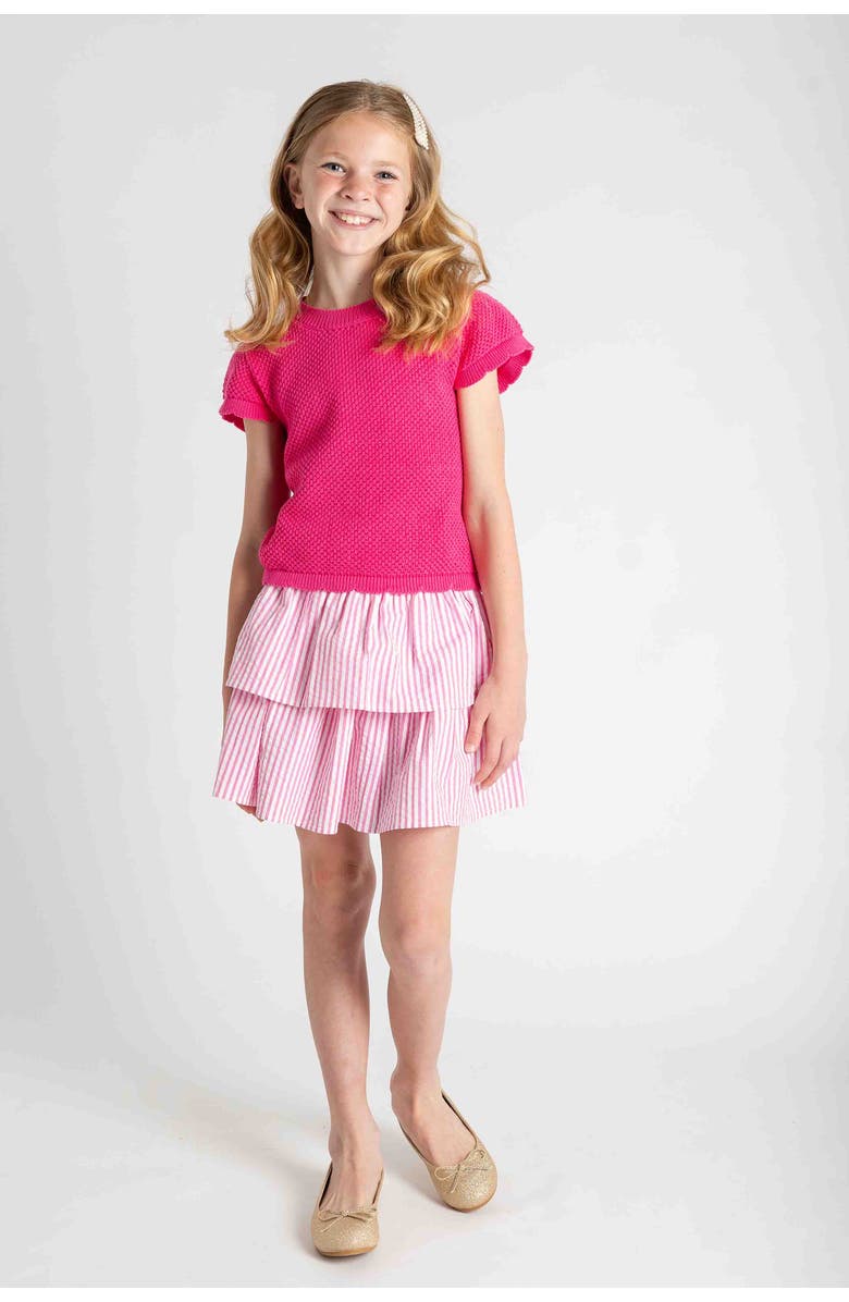 Florence Eiseman Short Slv Sweater with Scallop Edges, Alternate, color, Fuchsia