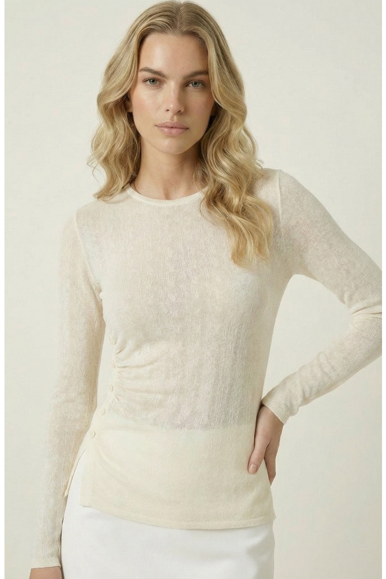 Long Sleeve Fitted Side Button Knit Top, Main, color, Ivory