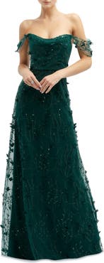 Dessy Collection 3D Embroidered Off the Shoulder Gown
