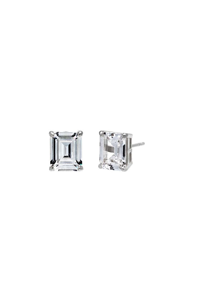 BY ADINA EDEN CZ Emerald Cut Prong Set Stud Earring, Main, color, Silver
