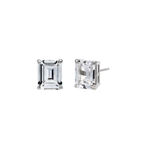 CZ Emerald Cut Prong Set Stud Earring