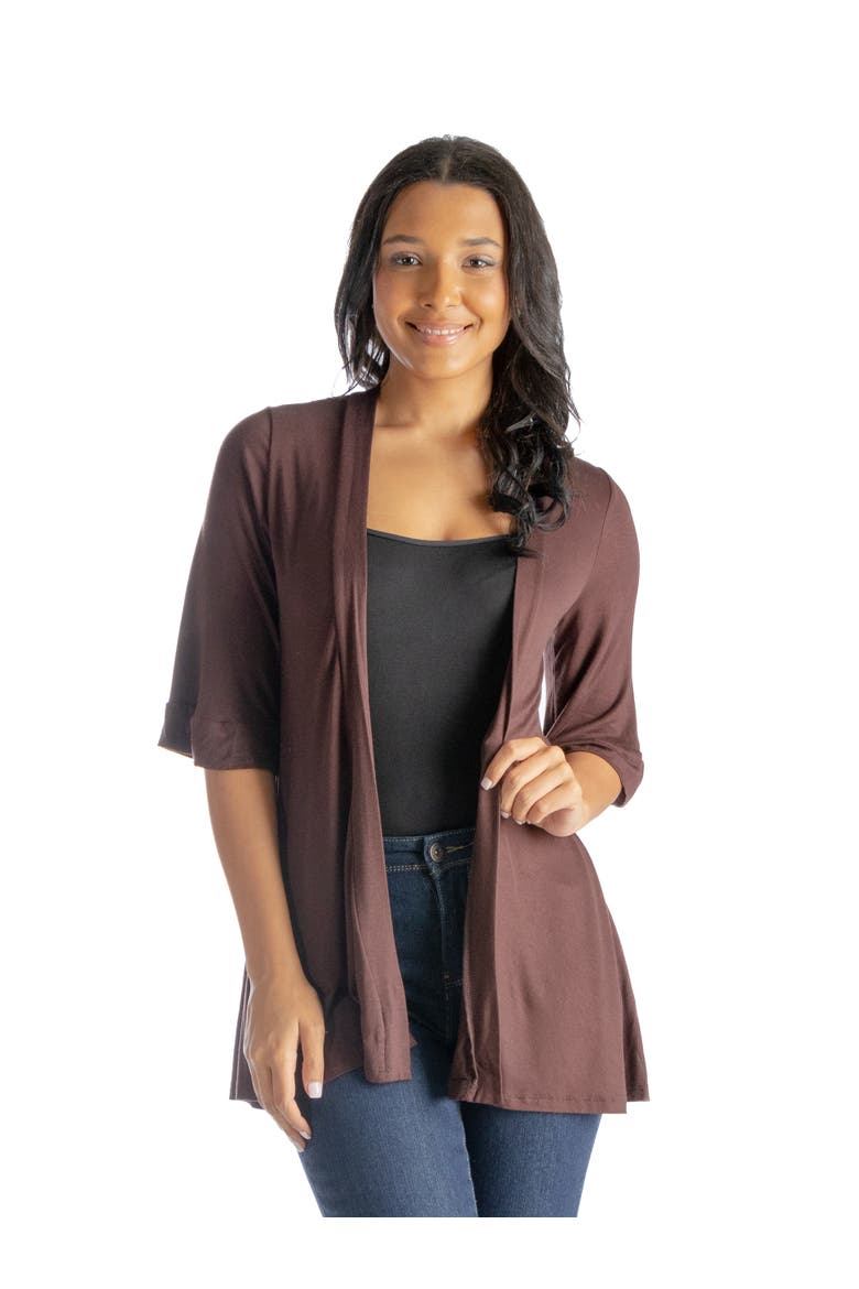 Open Front Elbow Length Sleeve Cardigan, Main, color, Brown