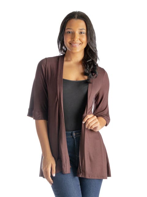 Open Front Elbow Length Sleeve Cardigan