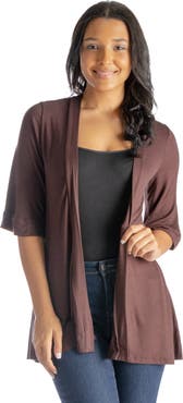 24seven Comfort Apparel Open Front Elbow Length Sleeve Cardigan