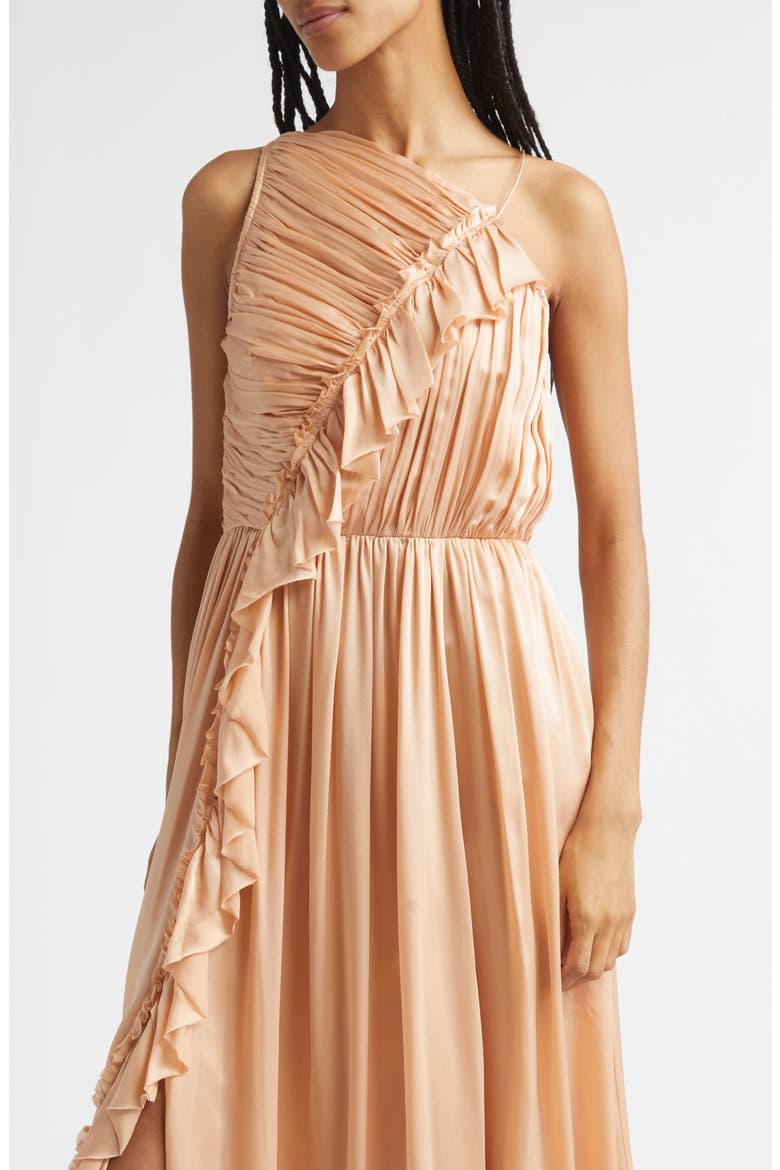Aisha One Shoulder Pleated Asymmetrical Maxi Dress, Alternate, color, SAND