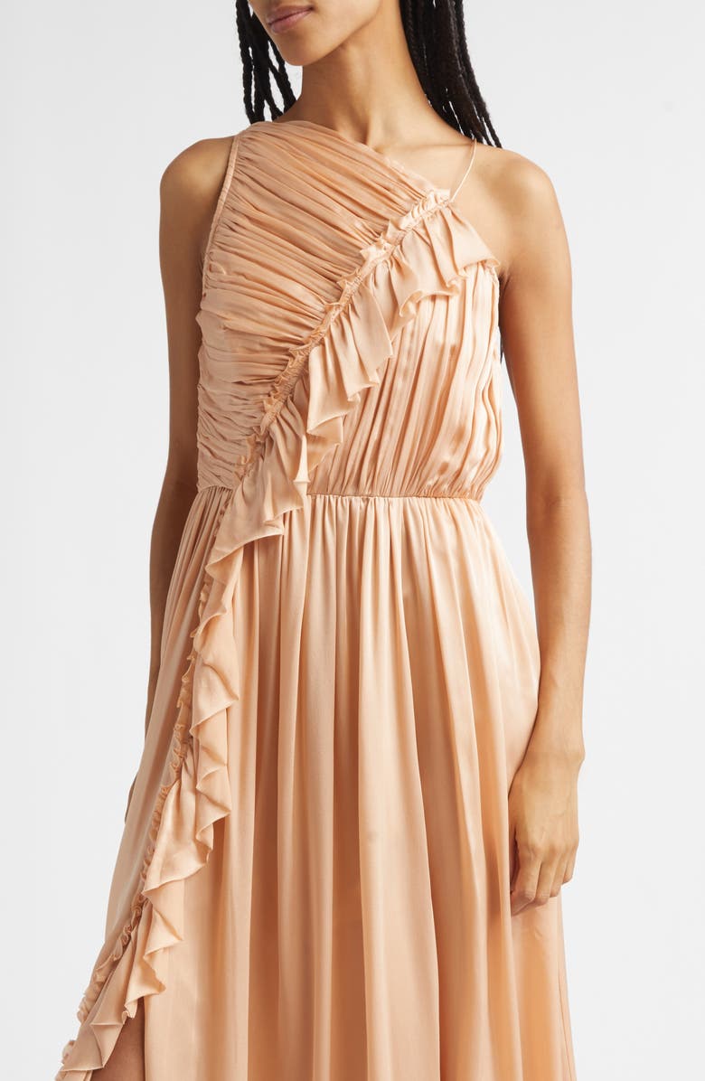 Ulla Johnson Aisha One Shoulder Pleated Asymmetrical Maxi Dress, Alternate, color, Sand