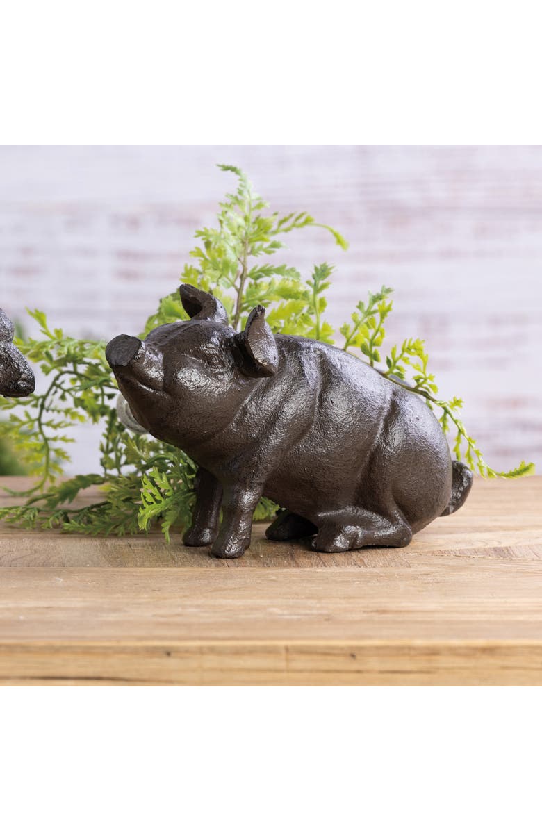 Transpac Iron Pig Garden Statue Metallic for Spring Home Decor, Alternate, color, Brown