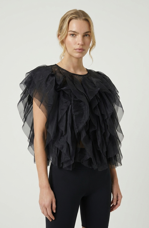 Sheer Ruffled Tulle Blouse