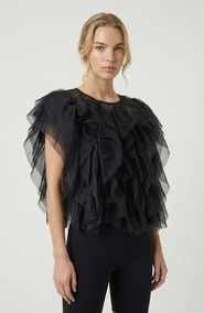Modenaire Sheer Ruffled Tulle Blouse