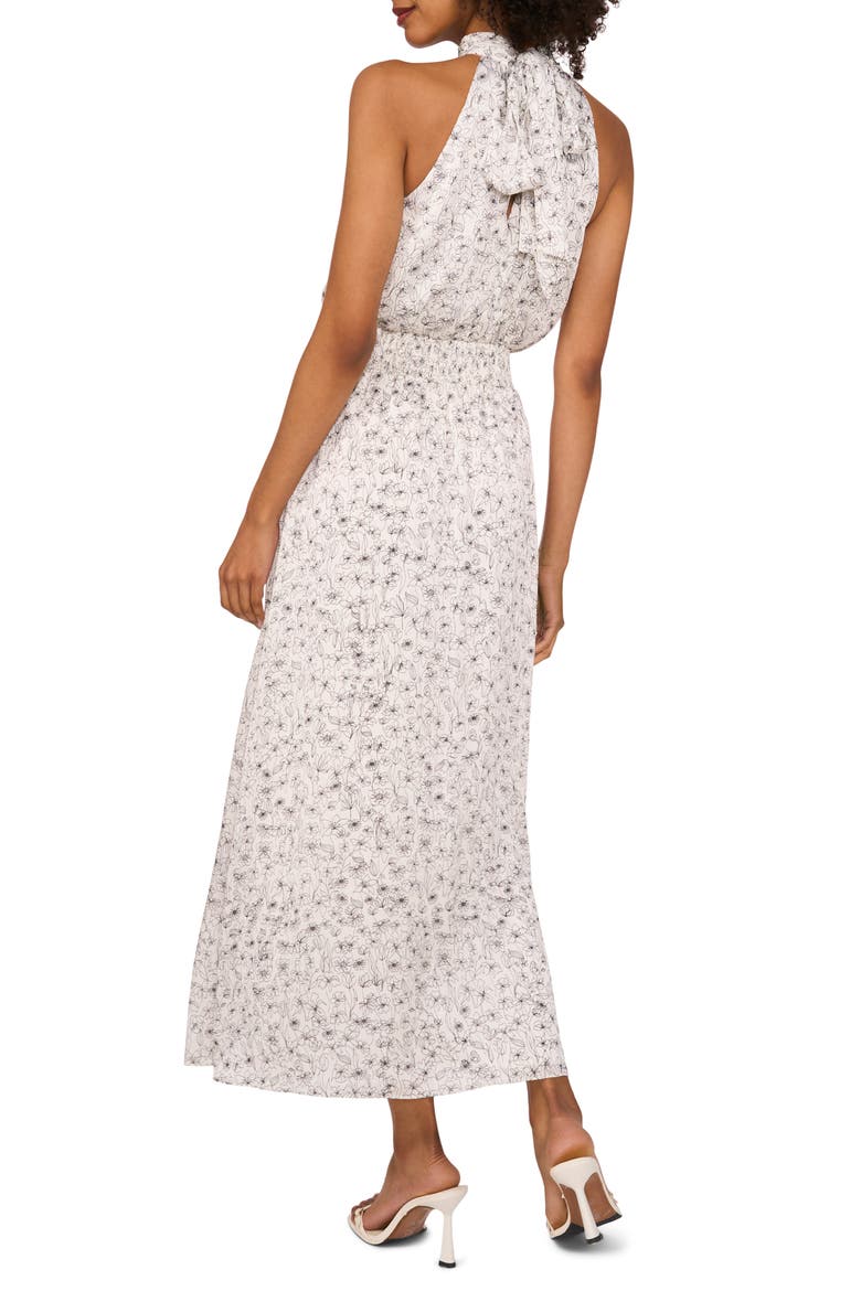 Floral Satin Midi Dress, Alternate, color, NEW IVORY