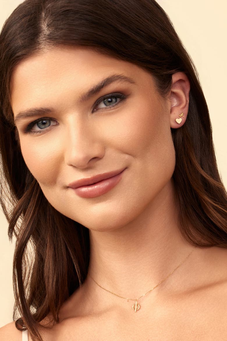 14K Gold Sweet Heart Studs, Alternate, color, Yellow Gold