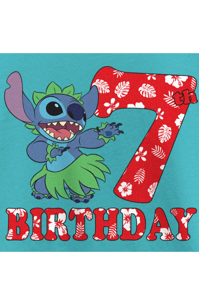 Lilo & Stitch Girl's Lilo & Stitch 7th Birthday Hula Dance Graphic T-Shirt, Alternate, color, Tahiti Blue