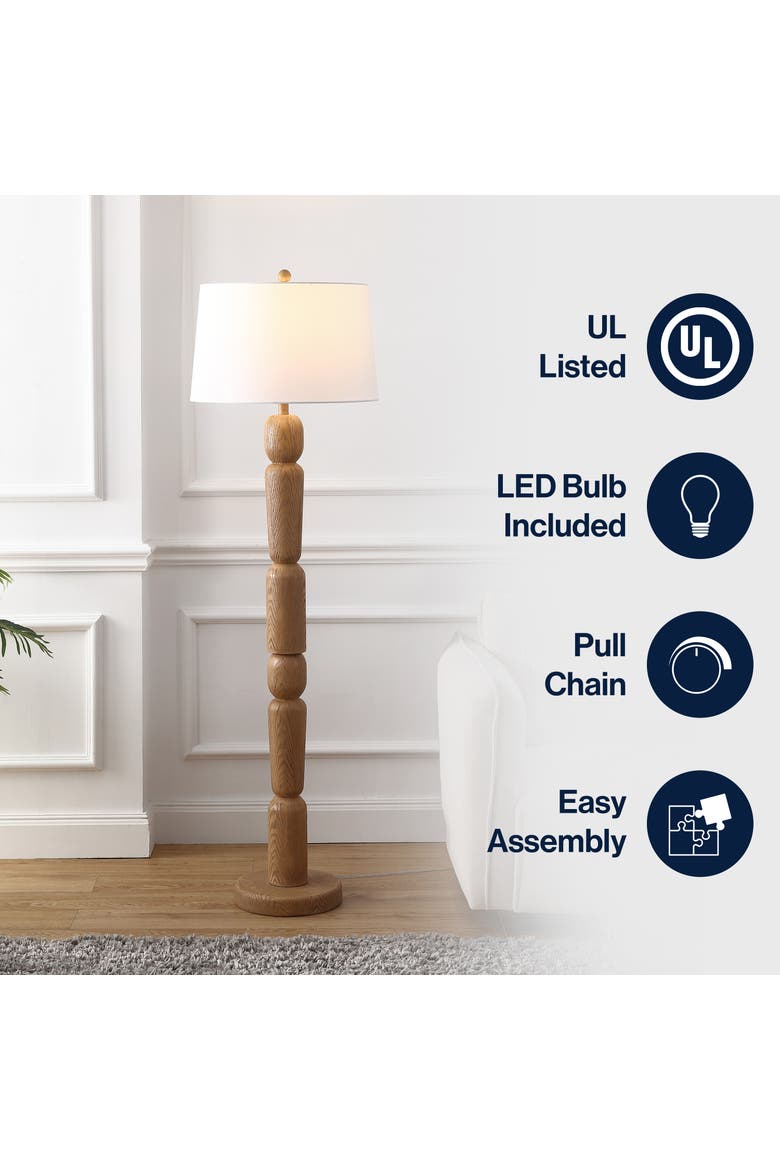 Rustara Cottage Farmhouse Turned Resin/Iron LED Floor Lamp, Alternate, color, Antique Brown Wood Finish