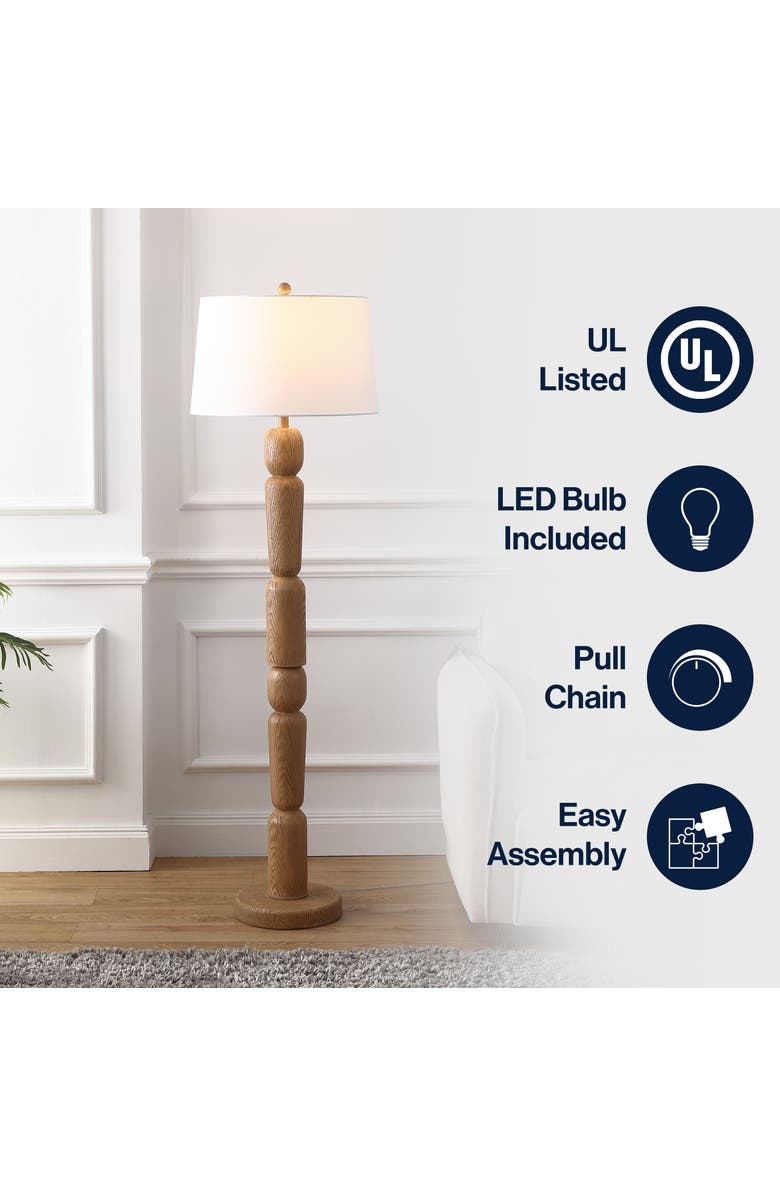 JONATHAN Y Rustara Cottage Farmhouse Turned Resin/Iron LED Floor Lamp, Alternate, color, Antique Brown Wood Finish