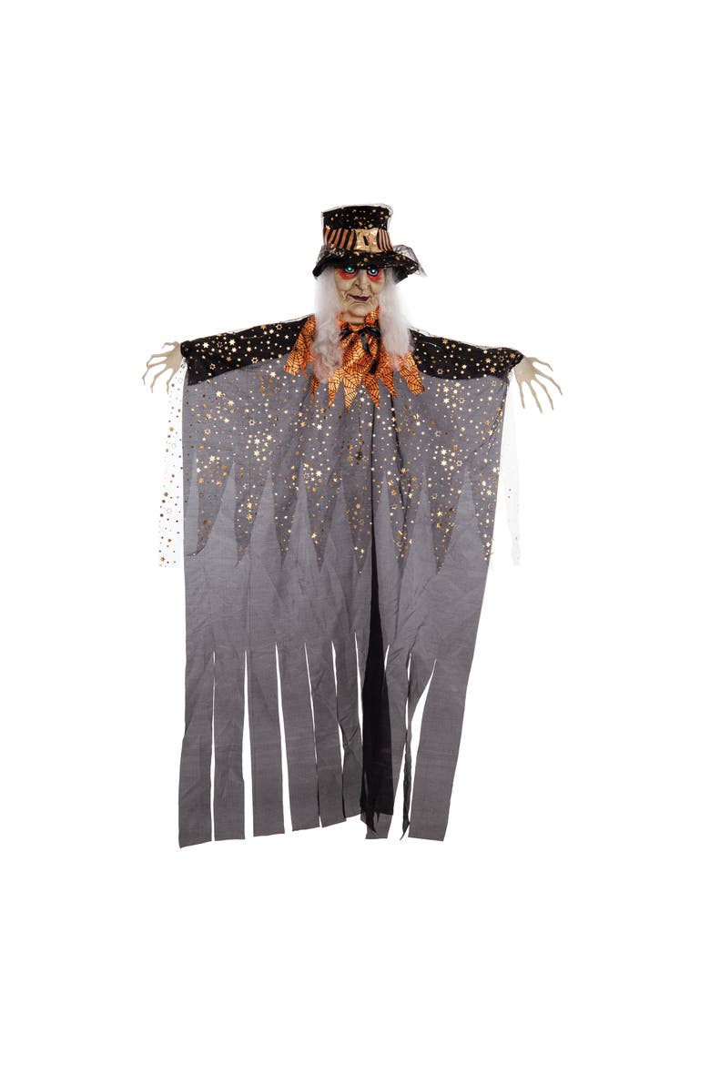 72 Inch Light Up & Sound Hanging Witch Halloween Figure, Alternate, color, Black