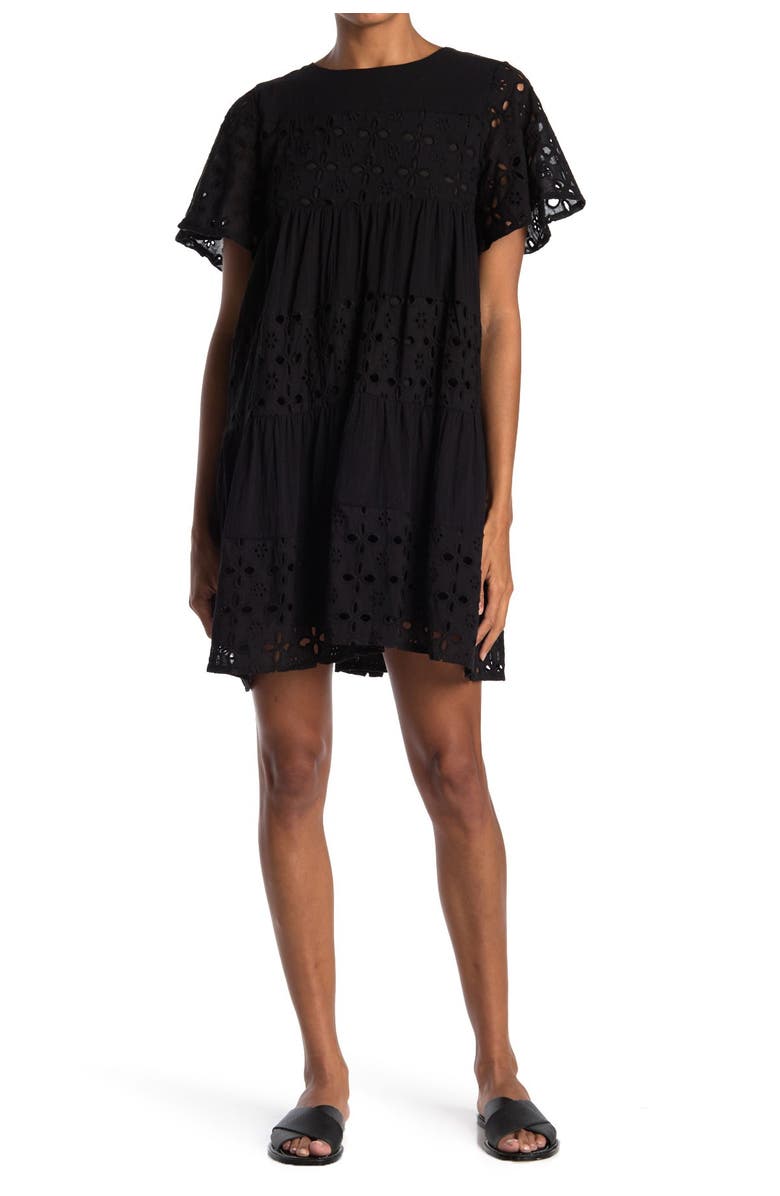 MELLODAY Flutter Sleeve Eyelet Babydoll Dress, Main, color, 