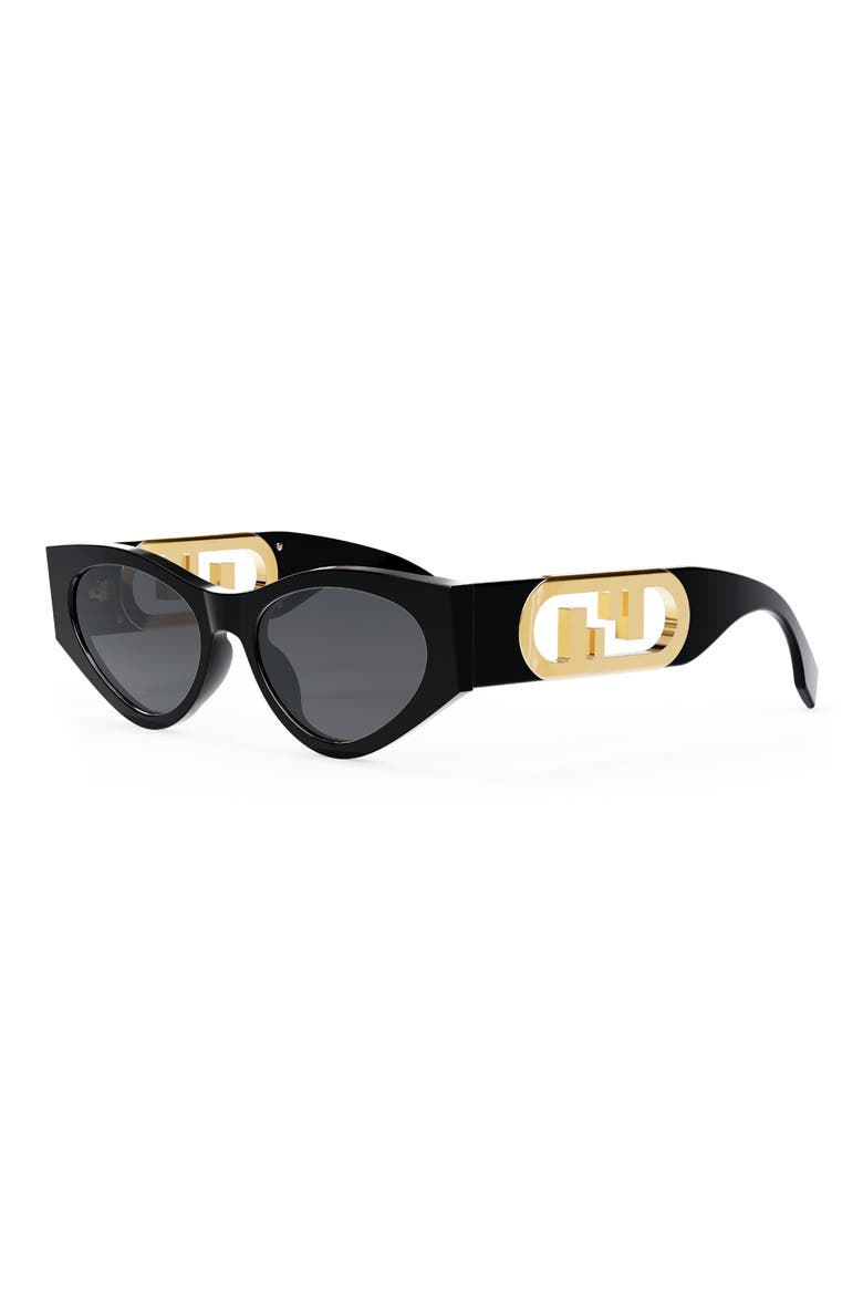 'Fendi O'Lock 54mm Cat Eye Sunglasses, Alternate, color, SHINY BLACK / SMOKE