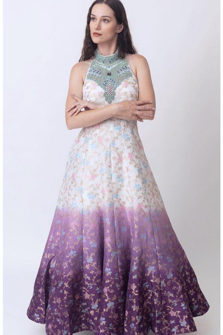 Maria Shaded Banarasi Jacquard Gown, Main, color, White Multi