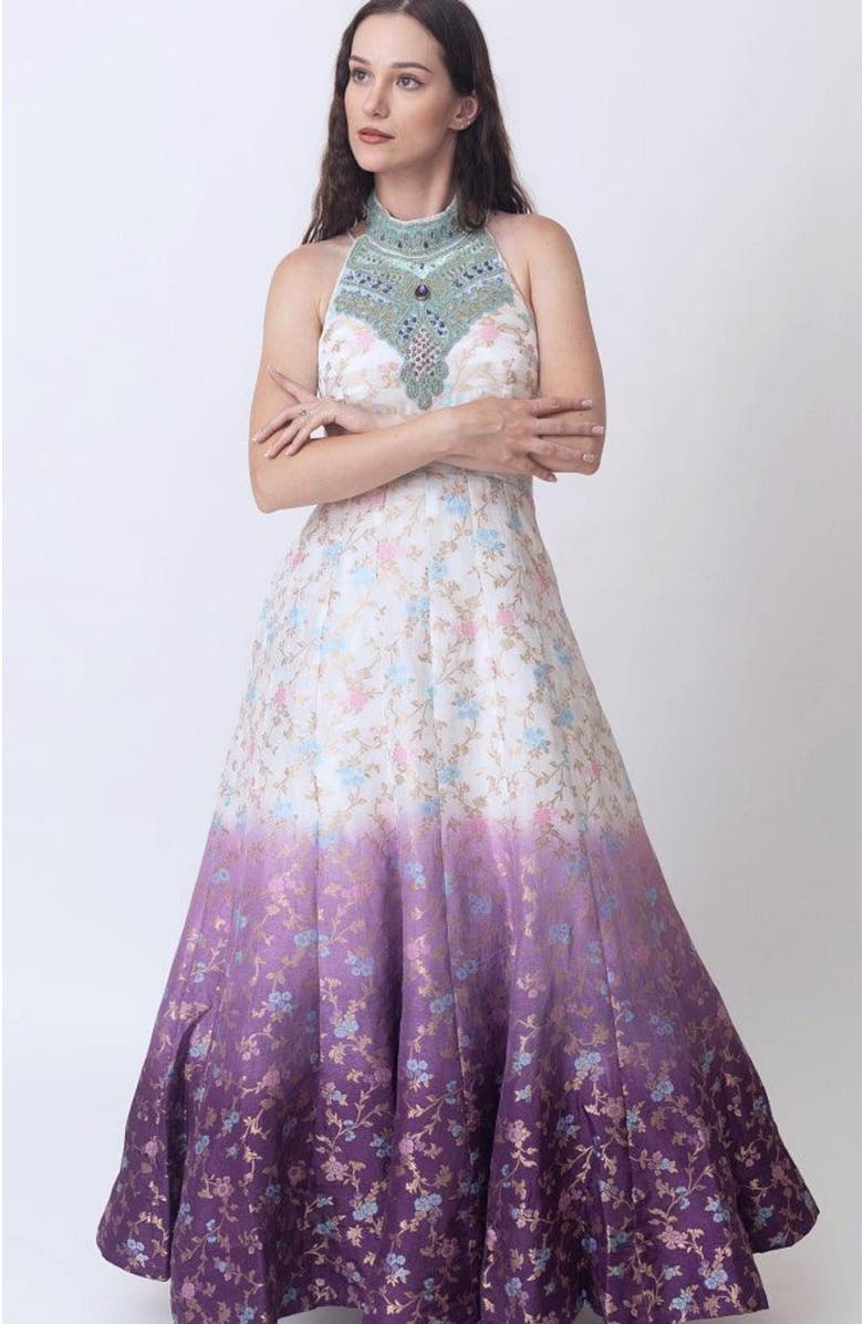 RAAS Maria Shaded Banarasi Jacquard Gown, Main, color, White Multi