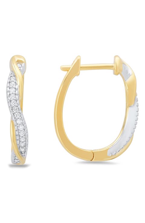 Two-Tone Cubic Zirconia Swirl Hoop Earrings