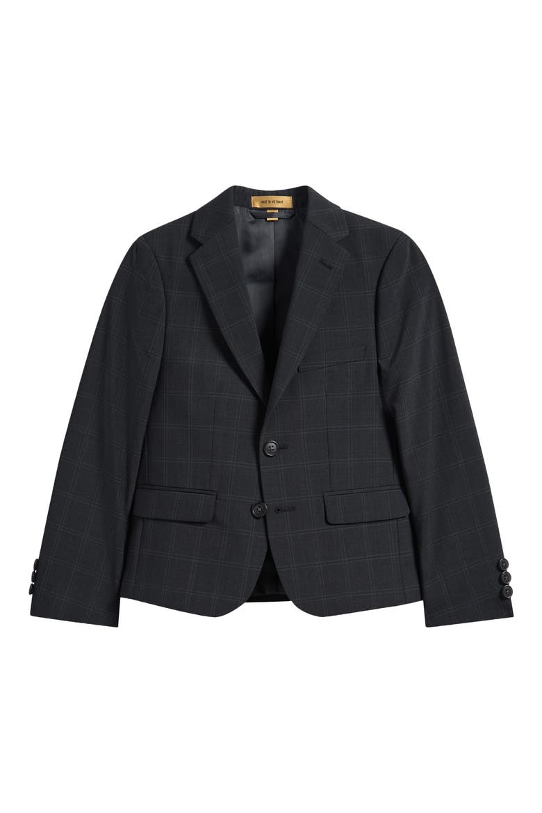 Kids' Windowpane Check Wool Blend Blazer, Main, color, CHARCOAL
