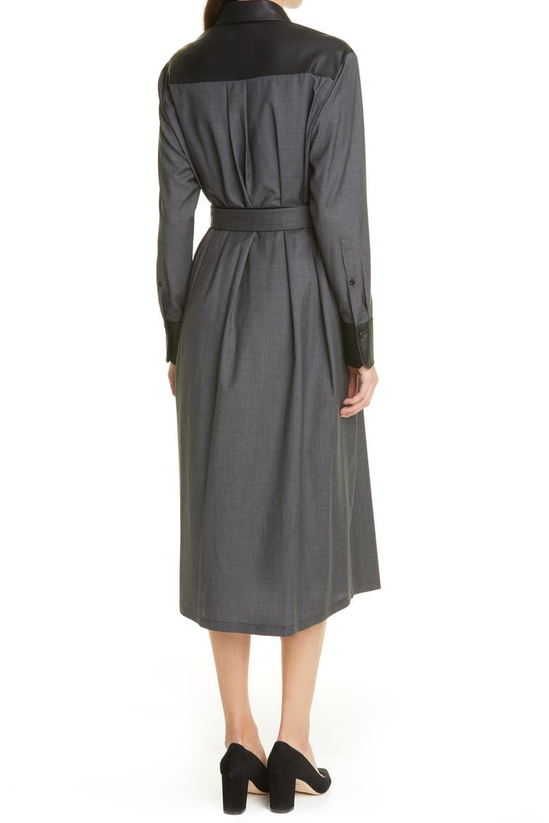 Deluta Mixed Media Belted Shirtdress, Alternate, color, MEDIUM GREY MELANGE