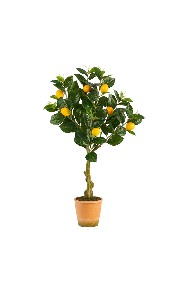 NEARLY NATURAL 28-in Lemon Artificial Tree in Decorative Planter, Main, color, Green