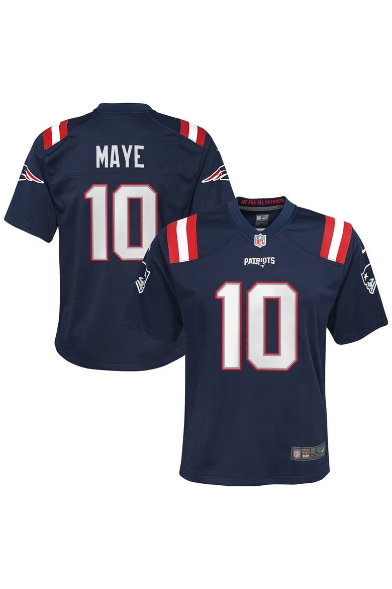 Youth Nike Drake Maye Navy New England Patriots Player Game Jersey, Main, color, Navy