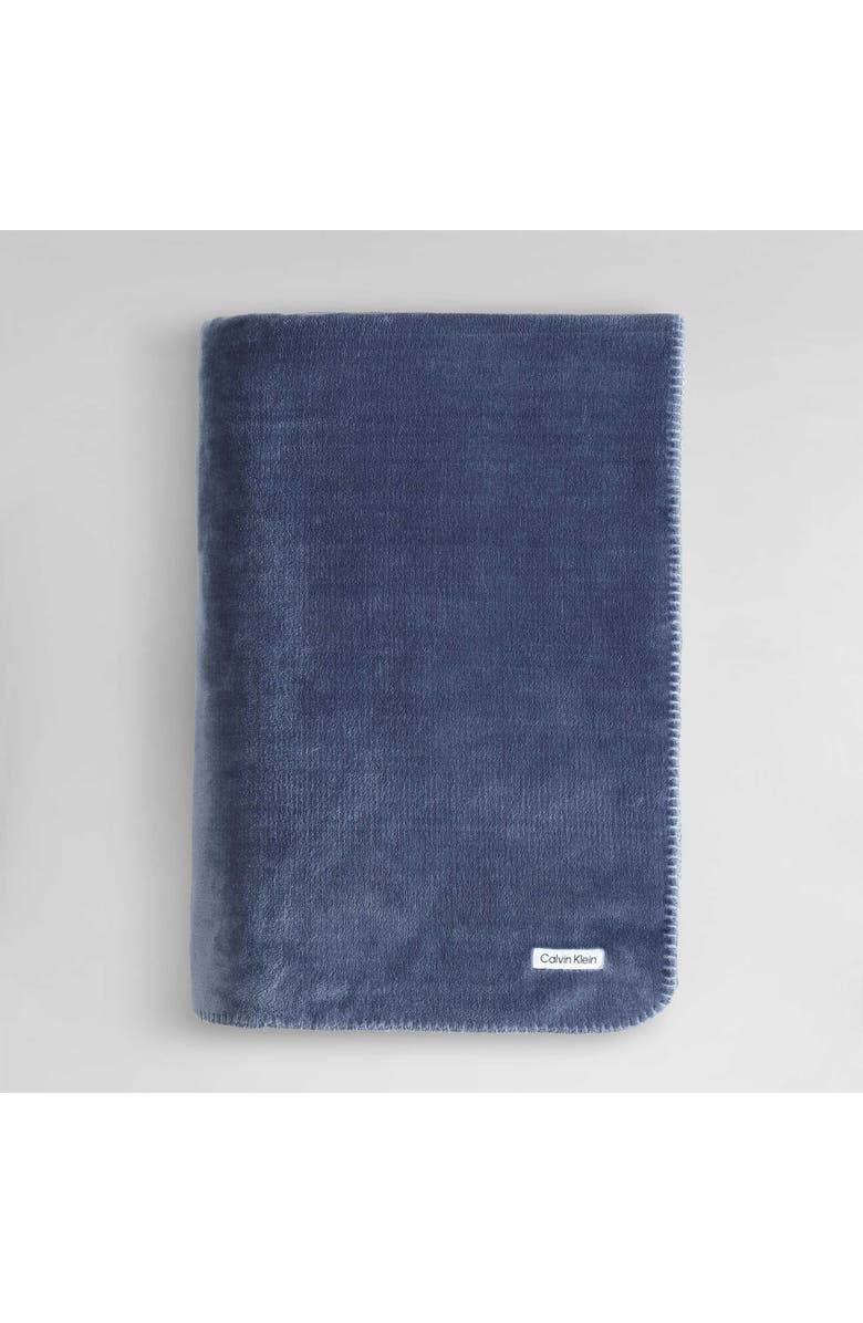 Calvin Klein Home Modern Reversible Solid Plush Blanket, Alternate, color, Medium Blue
