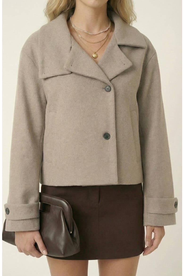 Cropped Wool-Blend Oversized Collar Jacket, Alternate, color, Beige