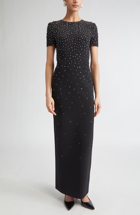Crystal Embellished Stretch Crepe Column Gown