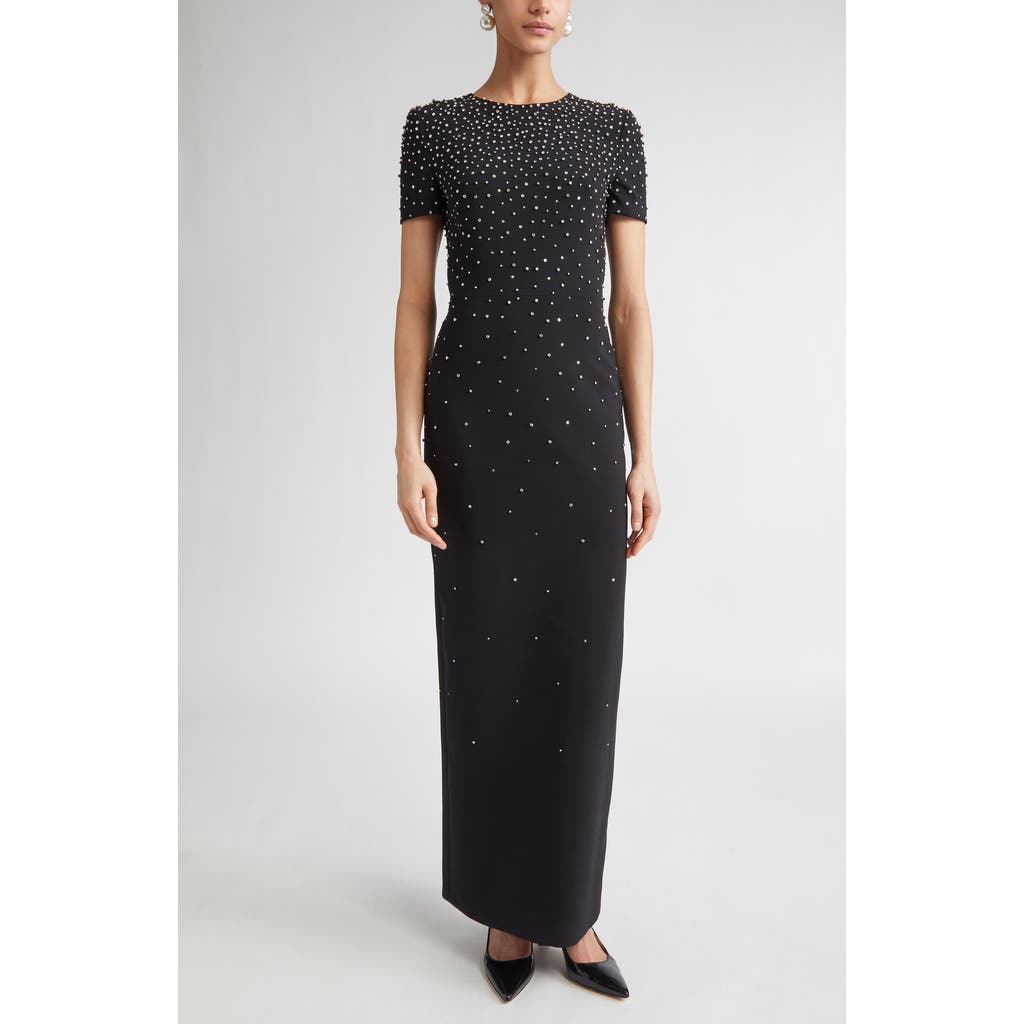 Carolina Herrera Crystal Embellished Stretch Crepe Column Gown In Black