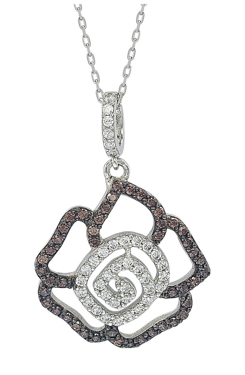 SUZY LEVIAN Sterling Silver Cubic Zirconia Flower Pendant Necklace, Main, color, 