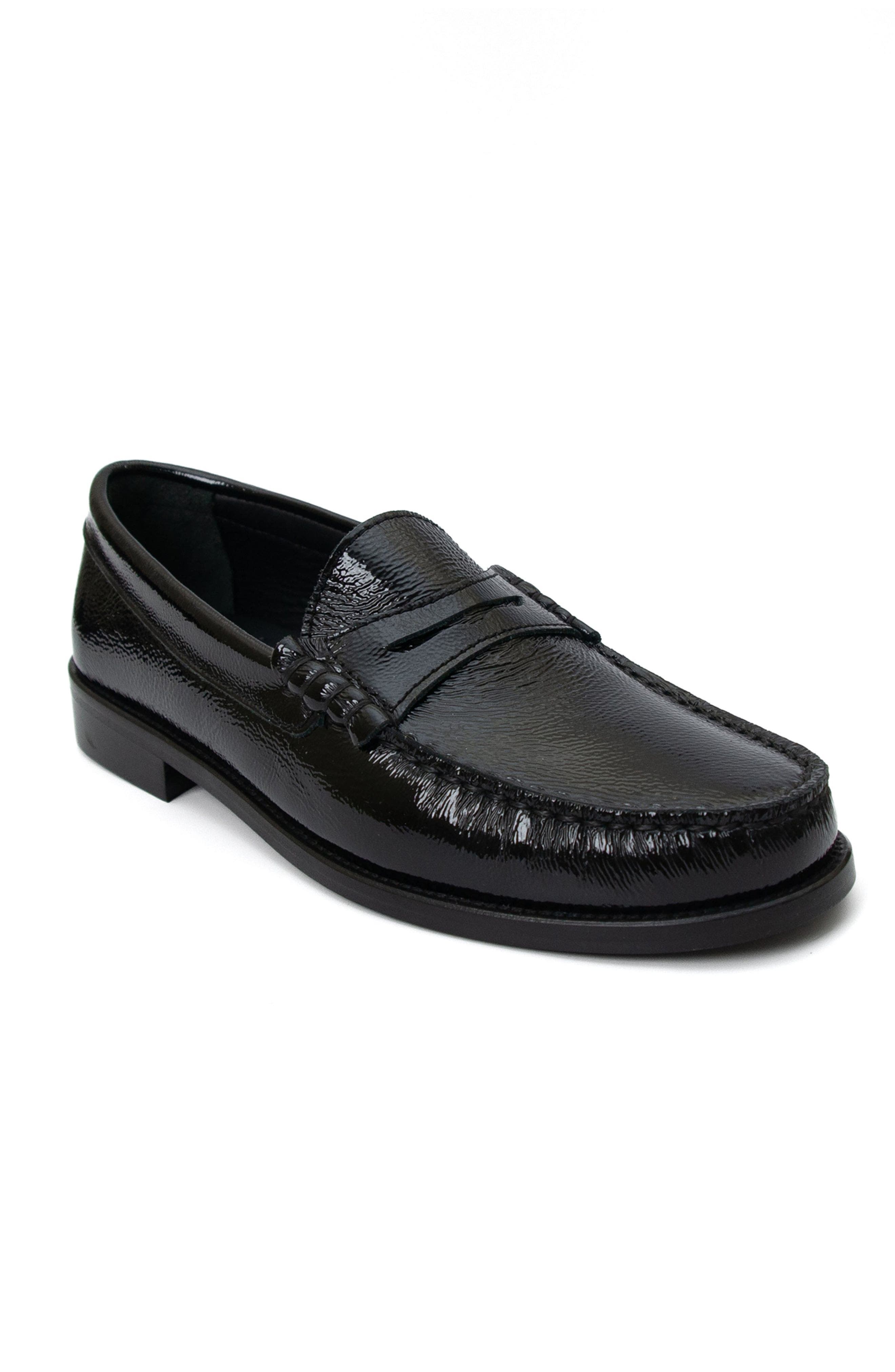 Menina Step Mila Leather Penny Loafer, Alternate, color, Black Crinkled